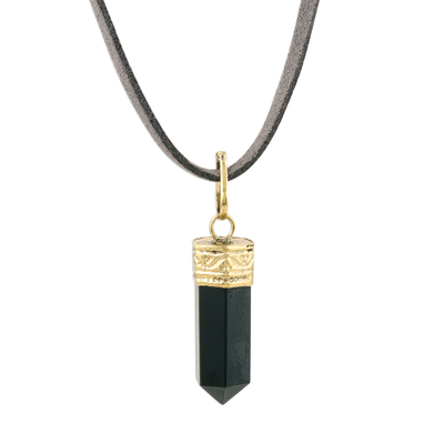 Onyx pendant necklace, 'Midnight Crystal' - Black Onyx Crystal Pendant Necklace Crafted in India
