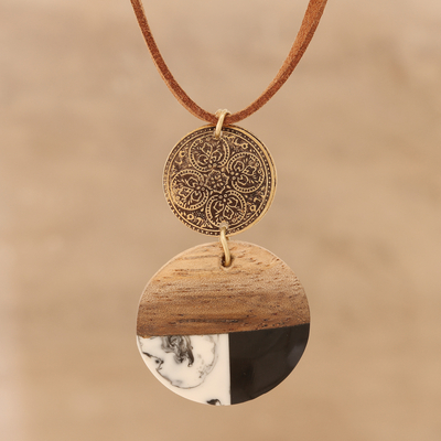 Wood and resin long pendant necklace, 'Regal Fusion' - Wood and Resin Pendant Necklace from India