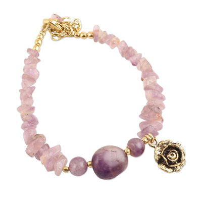 Quartz beaded bracelet, 'Purple Gorgeous' - Floral Purple Quartz Beaded Bracelet from India
