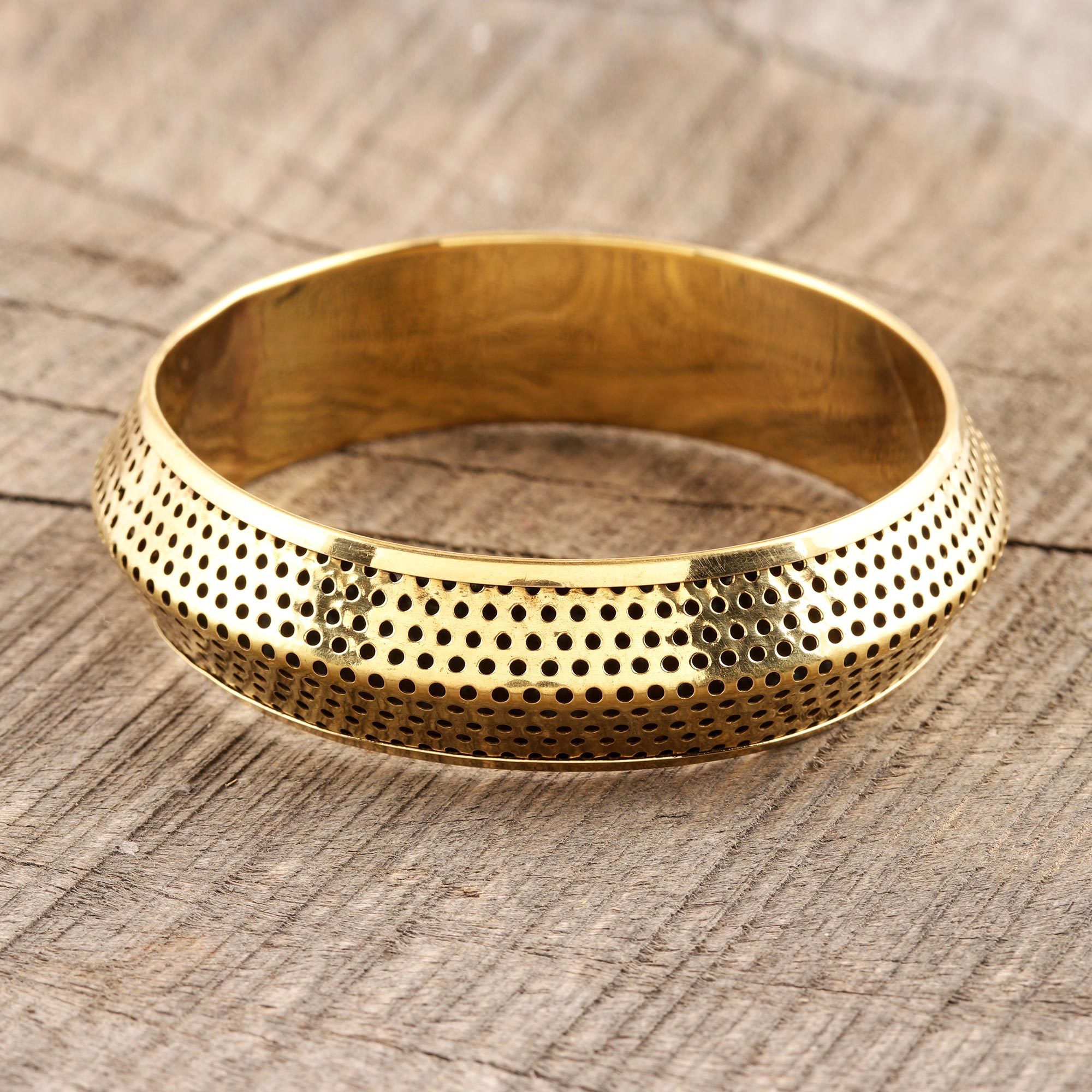 Jali Pattern Brass Bangle Bracelet from India Jali Gleam NOVICA