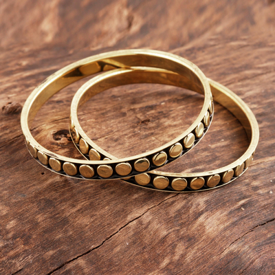 Brass bangle bracelets, Delightful Dots (pair)