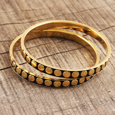 Brass bangle bracelets, 'Delightful Dots' (pair) - Dot Pattern Brass Bangle Bracelets from India (Pair)