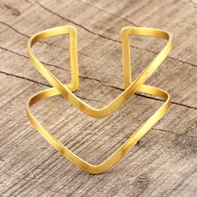 Brass cuff bracelet, 'Angular Elegance' - Angled Brass Cuff Bracelet Crafted in India
