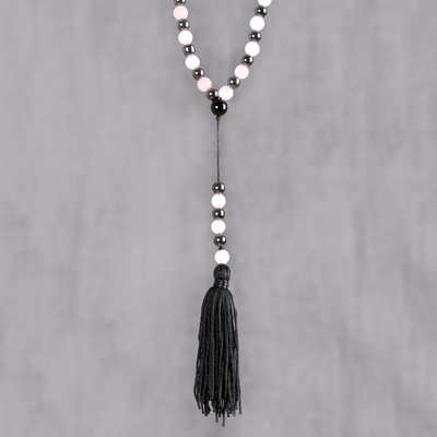 Multi-gemstone beaded Y-necklace, 'Orb Fusion' - Multi-Gemstone Long Beaded Y-Necklace from India