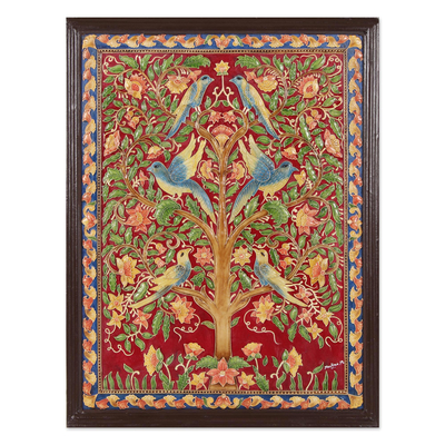 Bird-Themed Floral Tree of Life Wall Art from India
