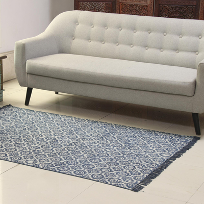 Teppich aus Baumwolle, (4x6) - Baumwollteppich mit Blumenmotiv in Auzre aus Indien (4x6)