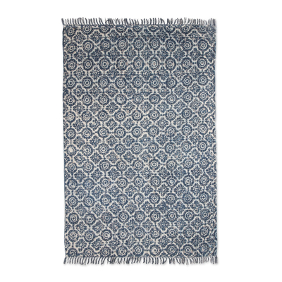 Floral Motif Cotton Area Rug in Auzre from India (4x6)