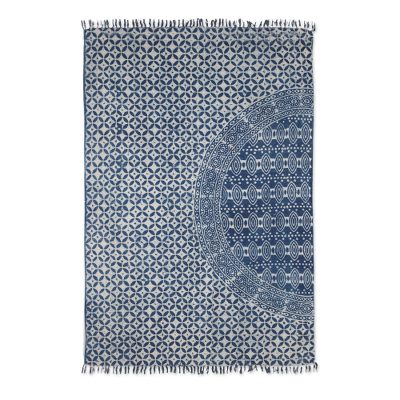 Cotton area rug, 'Azure Stars' (4x6) - Seed Motif Cotton Area Rug in Azure from India (4x6)