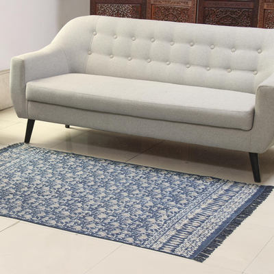 Teppich aus Baumwolle, (4x6) - Teppich aus Baumwolle mit Paisley-Motiv in Azurblau aus Indien (4x6)