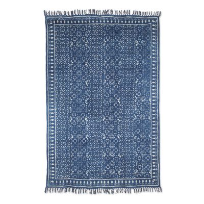 Cotton area rug, 'Azure Flair' (4x6) - Handwoven Cotton Area Rug in Azure from India (4x6)
