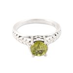 Peridot solitaire ring, 'Sparkling Crown' - Faceted Peridot Solitaire Ring from India