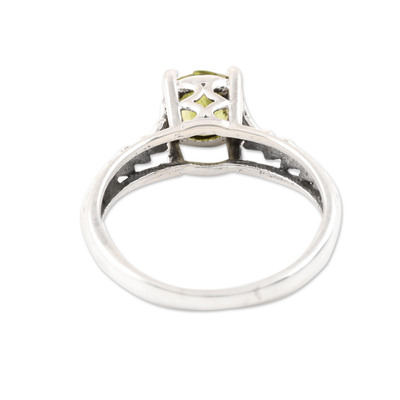 Peridot solitaire ring, 'Sparkling Crown' - Faceted Peridot Solitaire Ring from India