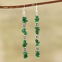 Dyed Green Tigereye Stone and Light Green Faceted Glass Bead Green Celtic Dangle Earrings With Gold Plated Celtic Knot Bead