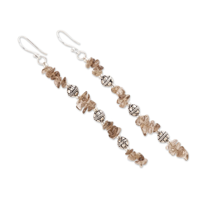 Smoky quartz beaded dangle earrings, 'Gemstone Mist' - Smoky Quartz Beaded Dangle Earrings Crafted in India
