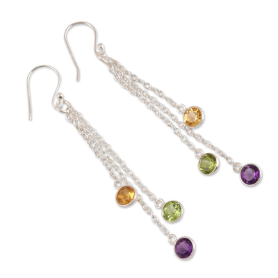 Multi-gemstone dangle earrings, 'Sparkling Dance' - 4.5-Carat Multi-Gemstone Dangle Earrings from India