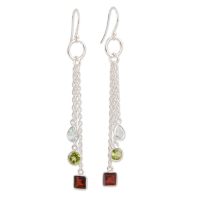 Multi-gemstone dangle earrings, 'Combined Sparkle' - 5.5-Carat Multi-Gemstone Dangle Earrings from India