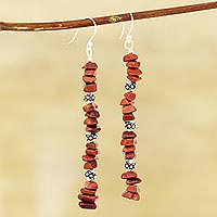 Jasper beaded dangle earrings, 'Dancing Desire' - Jasper Beaded Dangle Earrings Crafted in India