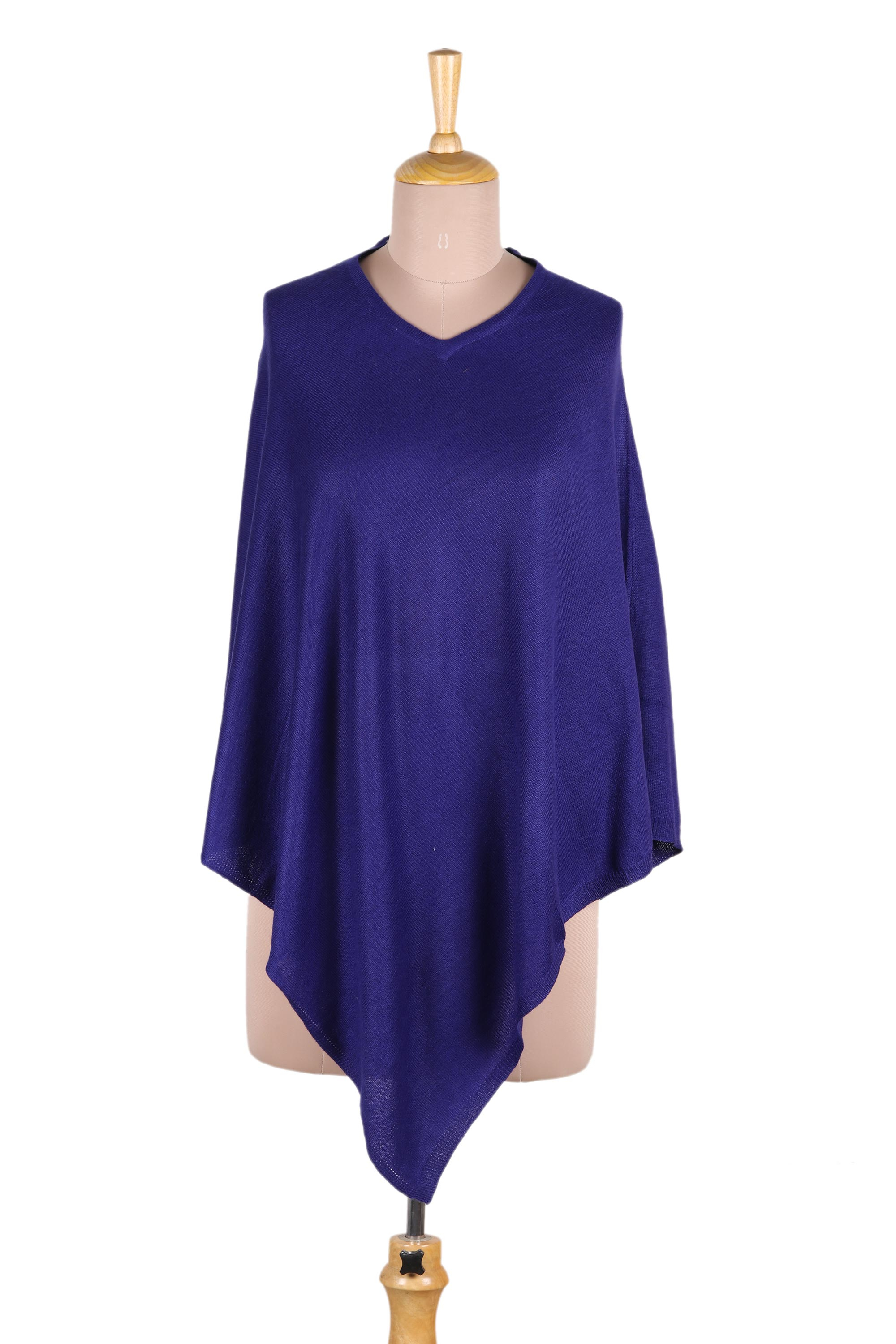 UNICEF Market | Indian Cashmere Wool Knitted Cobalt Blue Poncho ...