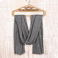 Wool shawl, 'Graphite Grey Allure' - Soft Indian Cashmere Wool Woven Graphite Grey Shawl