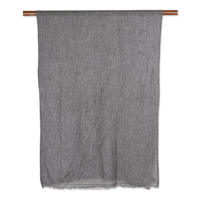 Chal de lana, 'Graphite Grey Allure' - Mantón gris grafito tejido en lana cachemira india suave