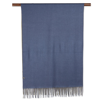 Mantón de lana reversible - Mantón Reversible de Lana Cachemira India Azul y Verde