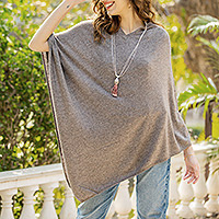 Wool poncho, 'Dark Taupe Warmth' - Indian Cashmere Wool Knitted Dark Taupe Poncho
