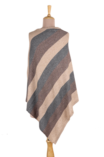 Wool poncho, 'Luxurious Stripes' - Stripe Pattern Knit Wool Poncho from India