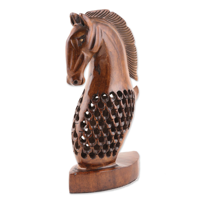 Holzskulptur - Durchbrochene Pferdeskulptur aus Kadam-Holz aus Indien