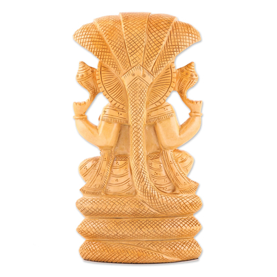 Escultura de madera, 'Seshnag' - Escultura de madera Kadam con temática de Ganesha y Serpiente de la India