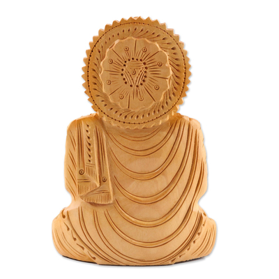 Holzskulptur, „Buddhas Gelassenheit“. - Handgeschnitzte Kadam-Holz-Buddha-Skulptur aus Indien