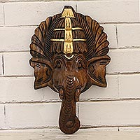 Wood wall sculpture, 'Handsome Ganesha' - Hand-Carved Kadam Wood Elephant Wall Sculpture from India