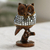 Skulptur aus Glas und Holz, 'Glimmering Owl' - Eulenskulptur aus Holz und Glas aus Indien