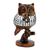 Glass and wood sculpture, 'Glimmering Owl' (4 inch) - Wood and Glass Owl Sculpture from India (4 Inch)