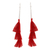 Cotton dangle earrings, 'Dancing Fringe in Chili' - Long Cotton Tassel Dangle Earrings in Chili from India