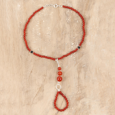 Onyx beaded harem anklet, 'Exotic Style in Red-Orange' - Red-Orange Onyx Beaded Harem Anklet from India