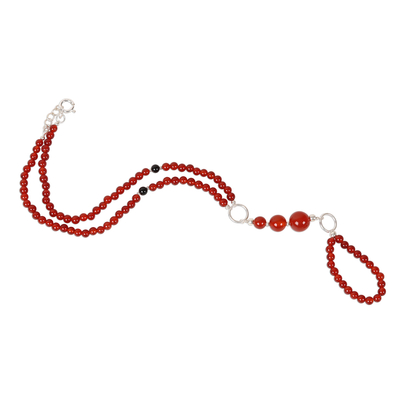 Onyx beaded harem anklet, 'Exotic Style in Red-Orange' - Red-Orange Onyx Beaded Harem Anklet from India