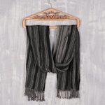 Wool scarf, 'Chic Stripes' - Wool Scarf with Subtle Stripes Crafted in India