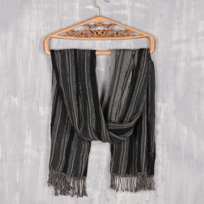 Wool shawl, 'Chic Stripes' - Wool Scarf with Subtle Stripes Crafted in India