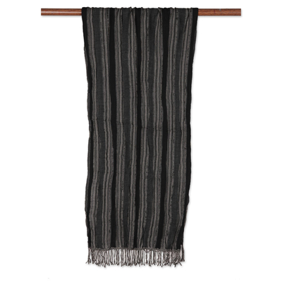 Wool shawl, 'Chic Stripes' - Wool Scarf with Subtle Stripes Crafted in India