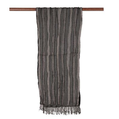Wool scarf, 'Chic Stripes' - Wool Scarf with Subtle Stripes Crafted in India