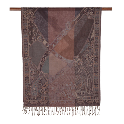 Jamawar wool shawl, 'Blissful Garden' - Paisley Jamawar Wool Shawl Woven in India
