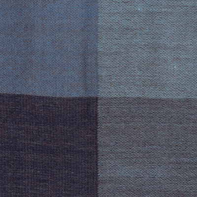 Chal de lana - Mantón de lana con flecos de patrón cuadrado tejido en la India