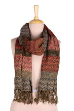 Wool scarf, 'Autumn Waves' - Wave Pattern Wool Scarf from India