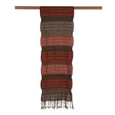 Wool scarf, 'Autumn Waves' - Wave Pattern Wool Scarf from India