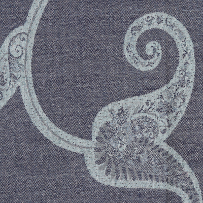 Reversible wool scarf, 'Subtle Garden in Grey-Blue' - Reversible Leaf Motif Jamawar Wool Scarf in Grey-Blue