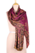 Wool scarf, 'Azalea Garden' - Floral Motif Jamawar-Style Wool Scarf in Azalea from India (image 2a) thumbail