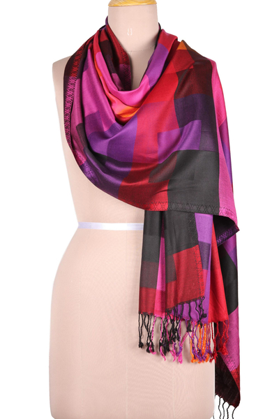 Square Pattern Viscose Shawl from India
