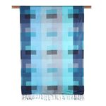 Viscose shawl, 'Ocean Kaleidoscope Squares' - Viscose Shawl with Blue Patterns from India