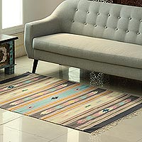 Wool area rug, 'Beautiful Morning' (4x6) - Striped Wool Area Rug from India (4x6)