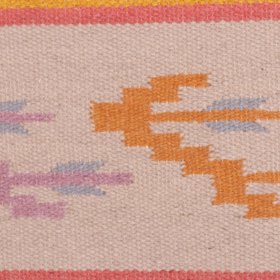 Alfombra de lana (4x5,5) - Alfombra de área de lana con estampado geométrico floral de la India (4x5.5)